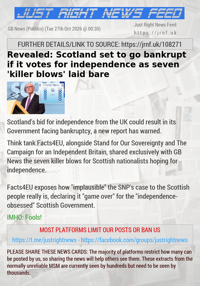 Revealed: Scotland set to go bankrupt if it votes for independence as seven ’killer blows’ laid bare