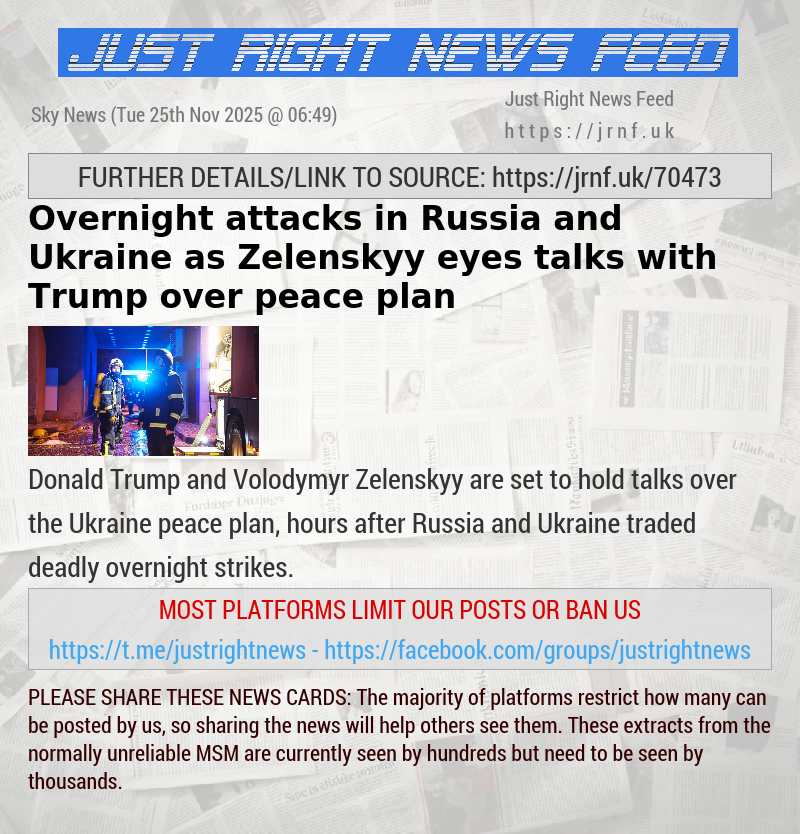 Overnight attacks in Russia and Ukraine as Zelenskyy eyes talks with Trump over peace plan