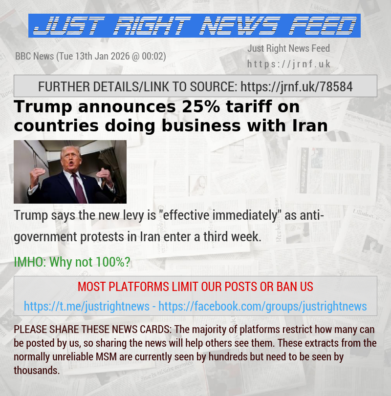 Trump announces 25% tariff on countries doing business with Iran