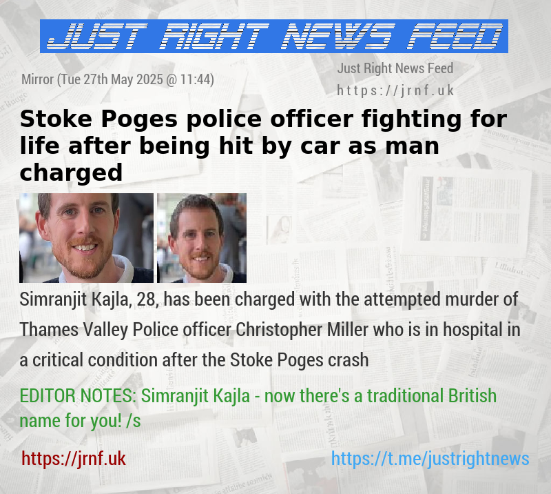 Stoke Poges police officer fighting for life after being hit by car as man charged