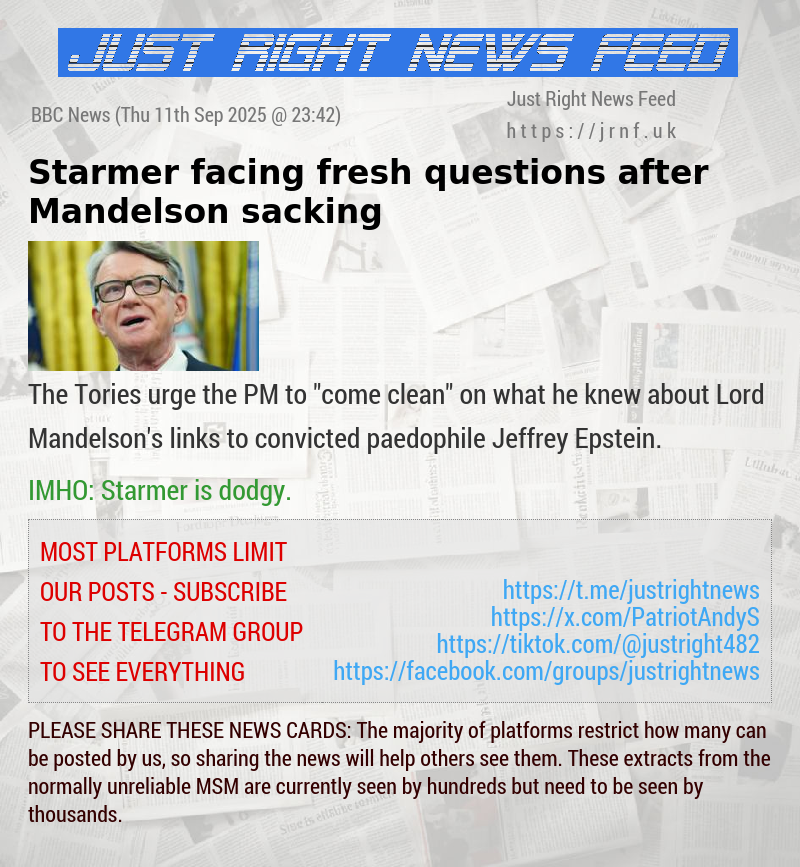 Starmer facing fresh questions after Mandelson sacking