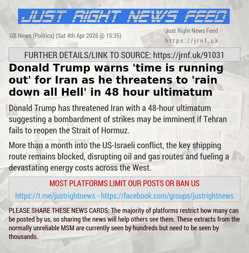Donald Trump warns ’time is running out’ for Iran as he threatens to ’rain down all Hell’ in 48—hour ultimatum
