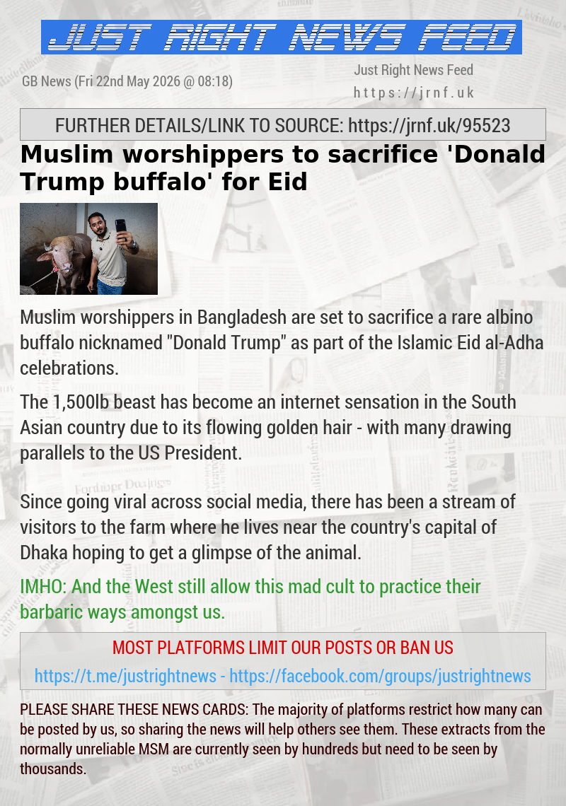 Muslim worshippers to sacrifice ’Donald Trump buffalo’ for Eid