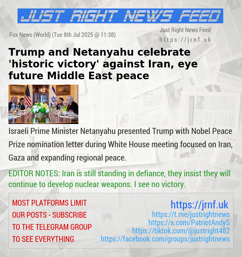 Trump and Netanyahu celebrate ’historic victory’ against Iran, eye future Middle East peace