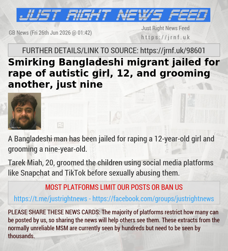 Smirking Bangladeshi migrant jailed for rape of autistic girl, 12, and grooming another, just nine