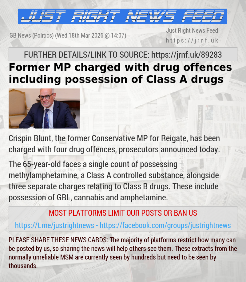 Former MP charged with drug offences including possession of Class A drugs