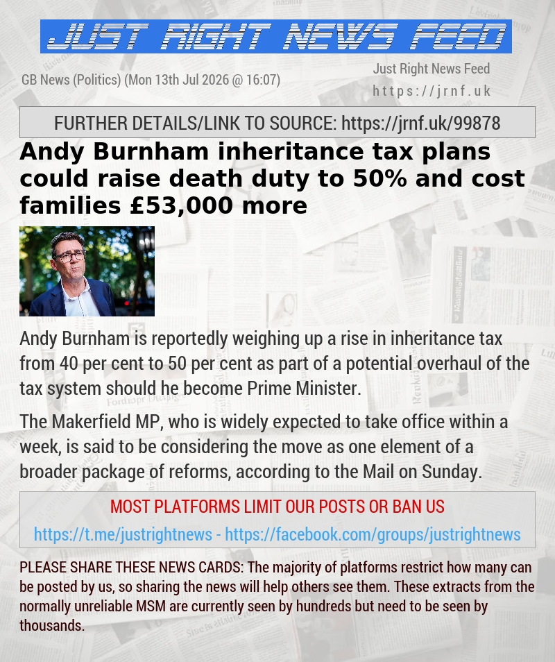 Andy Burnham inheritance tax plans could raise death duty to 50% and cost families &pound;53,000 more