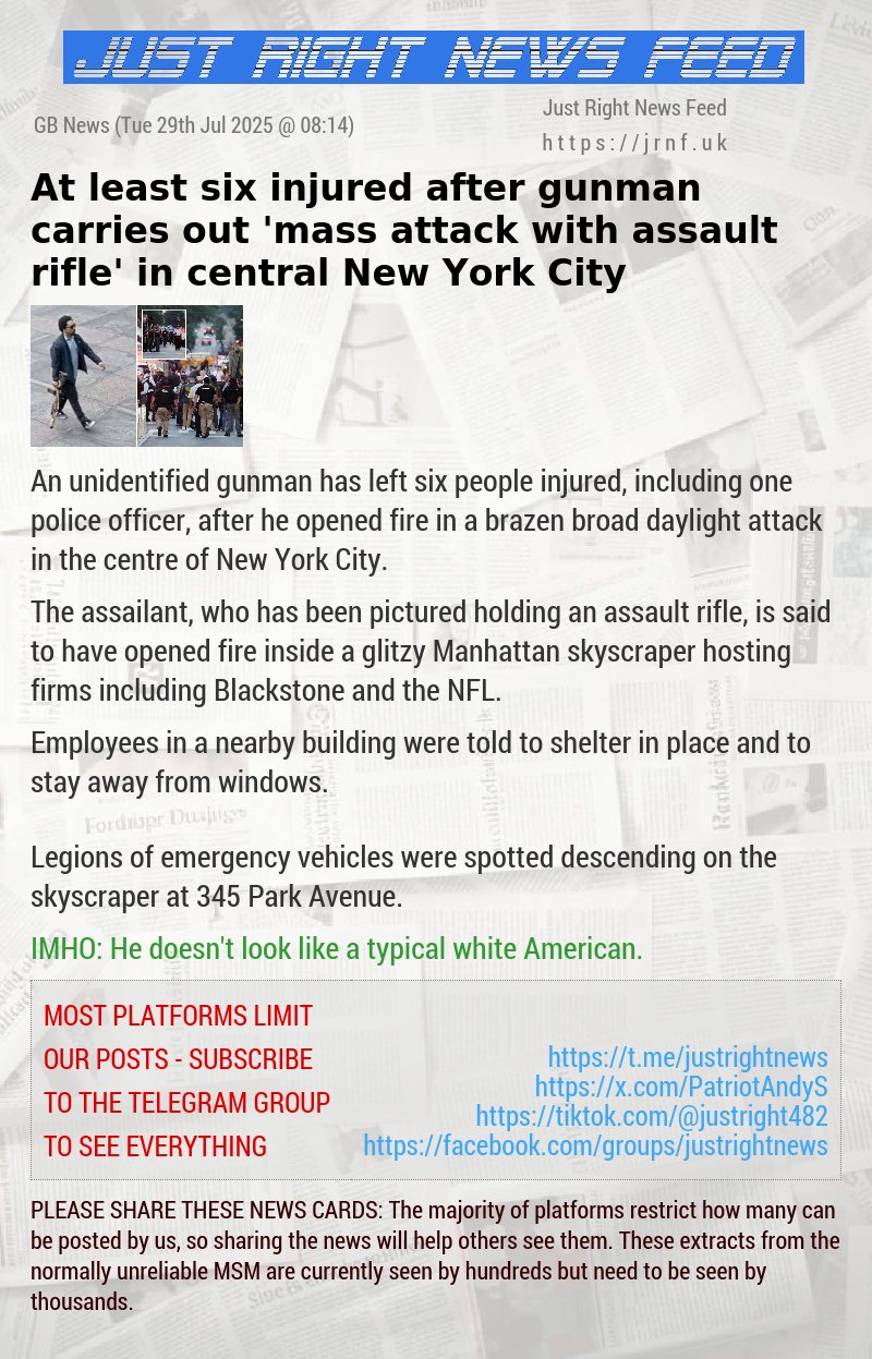 At least six injured after gunman carries out ’mass attack with assault rifle’ in central New York City