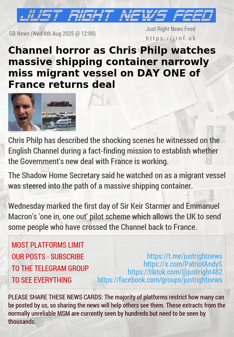 Channel horror as Chris Philp watches massive shipping container narrowly miss migrant vessel on DAY ONE of France returns deal