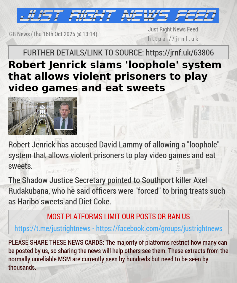 Robert Jenrick slams ’loophole’ system that allows violent prisoners to play video games and eat sweets