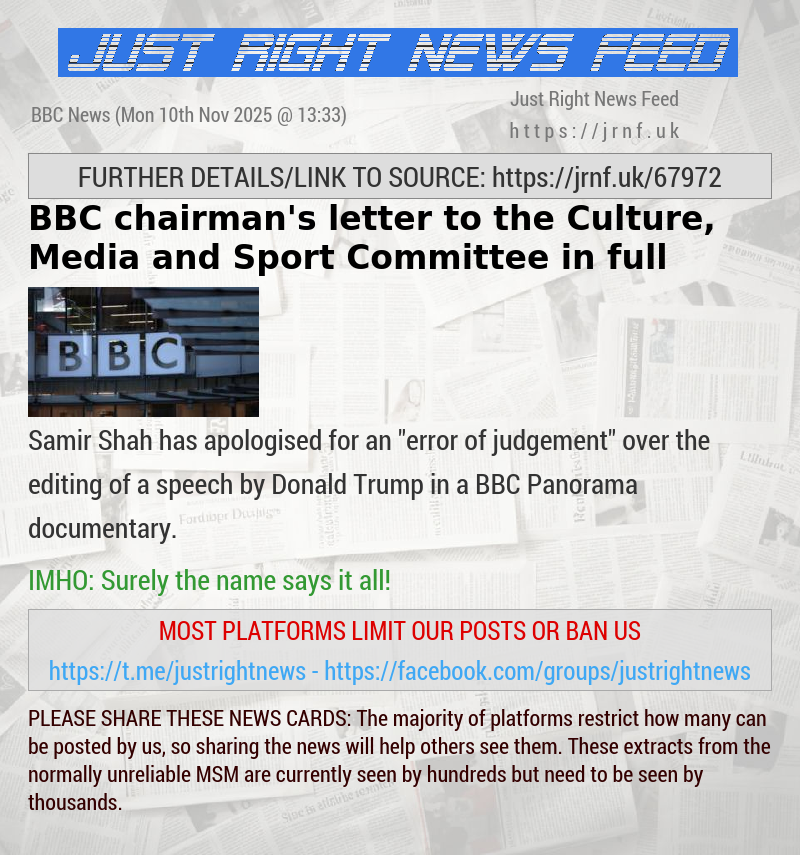 BBC chairman’s letter to the Culture, Media and Sport Committee in full