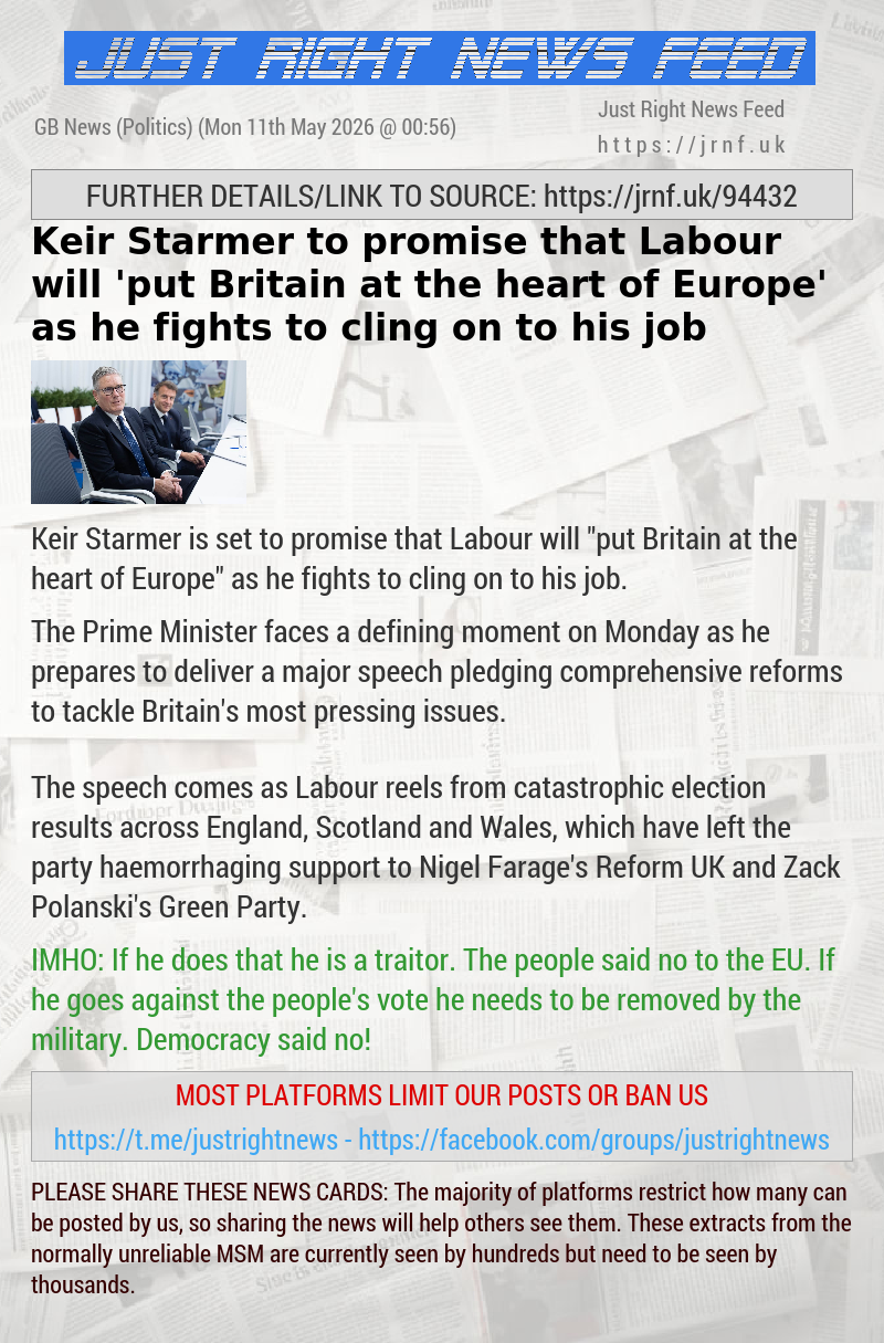 Keir Starmer to promise that Labour will ’put Britain at the heart of Europe’ as he fights to cling on to his job