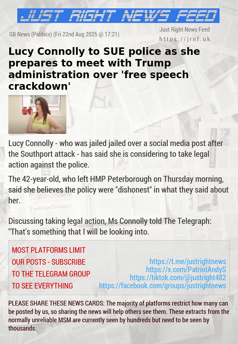 Lucy Connolly to SUE police as she prepares to meet with Trump administration over ’free speech crackdown’