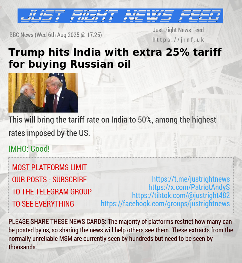 Trump hits India with extra 25% tariff for buying Russian oil