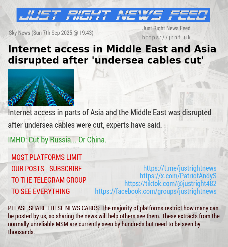 Internet access in Middle East and Asia disrupted after ’undersea cables cut’