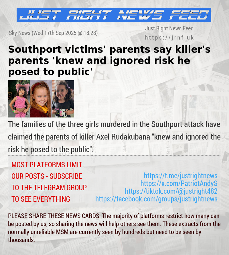 Southport victims’ parents say killer’s parents ’knew and ignored risk he posed to public’