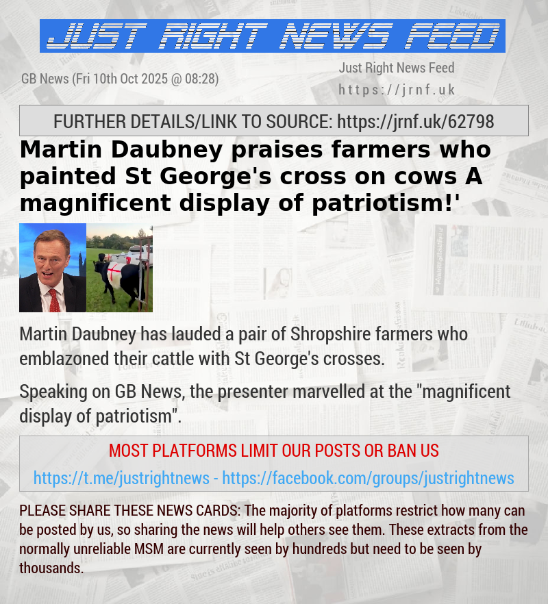 Martin Daubney praises farmers who painted St George’s cross on cows — ‘A magnificent display of patriotism!’