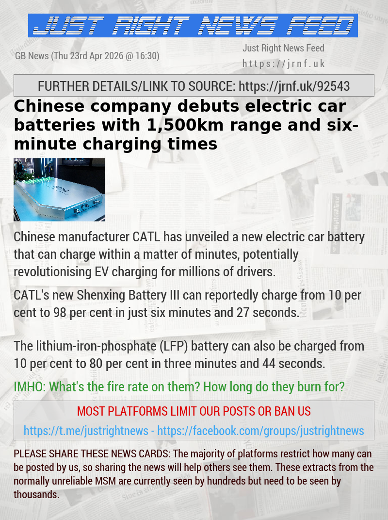 Chinese company debuts electric car batteries with 1,500km range and six—minute charging times