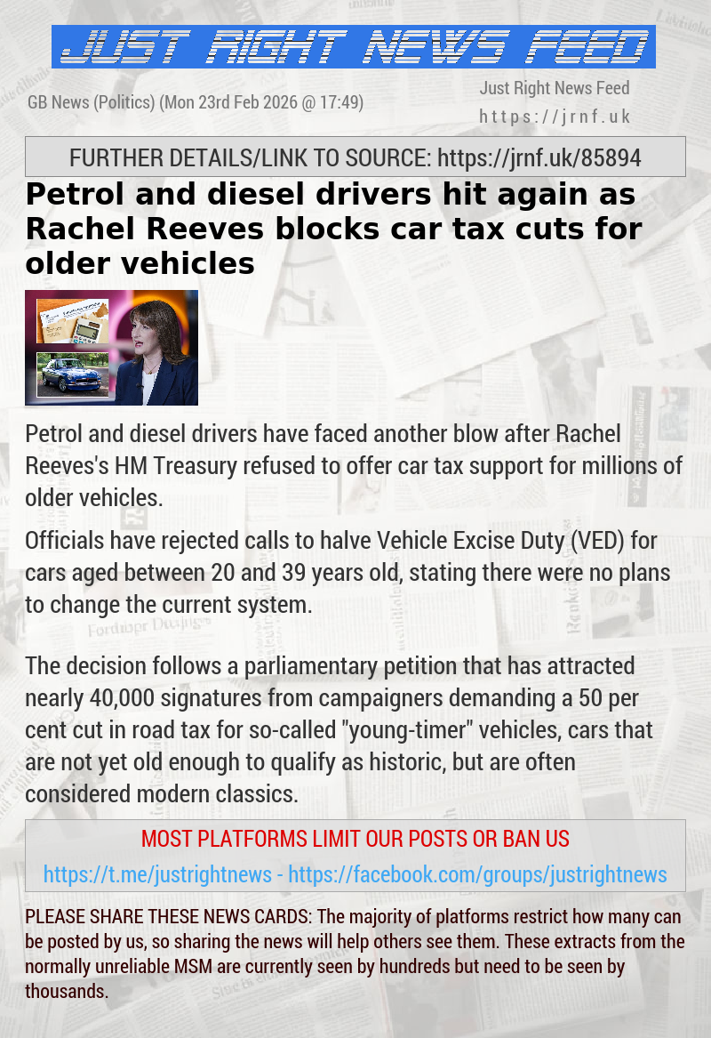 Petrol and diesel drivers hit again as Rachel Reeves blocks car tax cuts for older vehicles