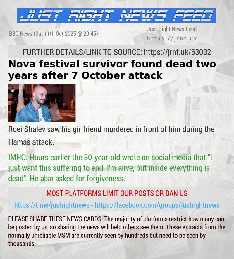 Nova festival survivor found dead two years after 7 October attack