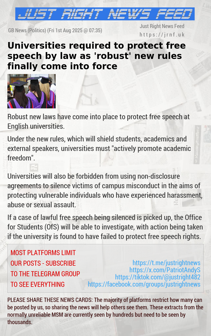 Universities required to protect free speech by law as ’robust’ new rules finally come into force