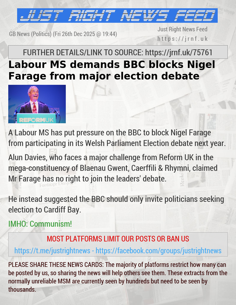 Labour MS demands BBC blocks Nigel Farage from major election debate