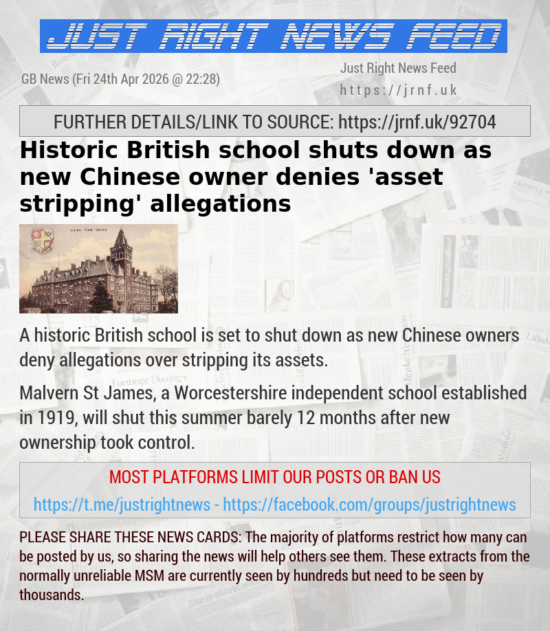 Historic British school shuts down as new Chinese owner denies ’asset—stripping’ allegations