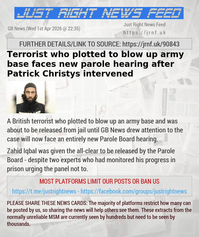 Terrorist who plotted to blow up army base faces new parole hearing after Patrick Christys intervened