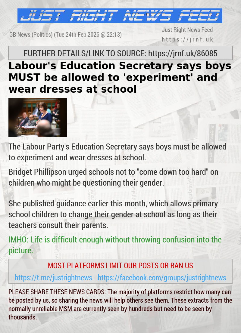 Labour’s Education Secretary says boys MUST be allowed to ’experiment’ and wear dresses at school