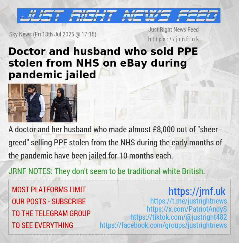 Doctor and husband who sold PPE stolen from NHS on eBay during pandemic jailed
