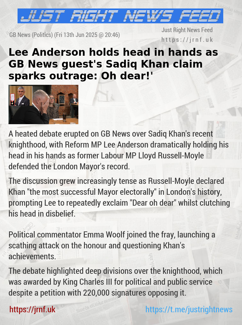 Lee Anderson holds head in hands as GB News guest’s Sadiq Khan claim sparks outrage: ‘Oh dear!’