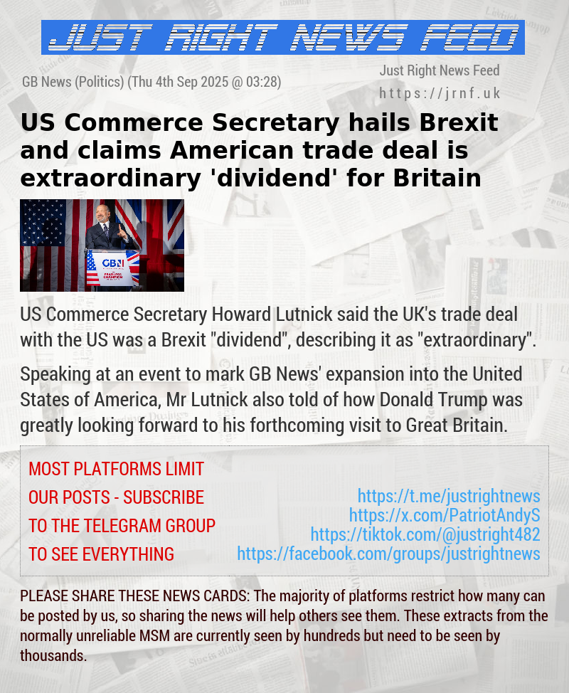 US Commerce Secretary hails Brexit and claims American trade deal is extraordinary ’dividend’ for Britain