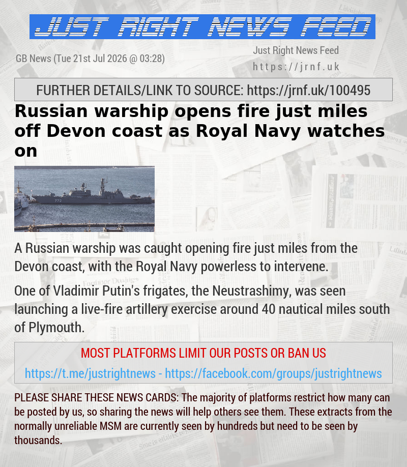 Russian warship opens fire just miles off Devon coast as Royal Navy watches on