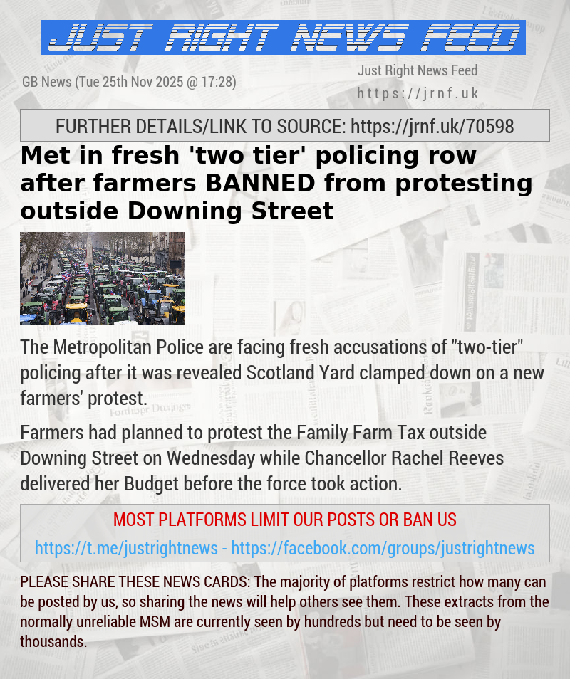 Met in fresh ’two—tier’ policing row after farmers BANNED from protesting outside Downing Street