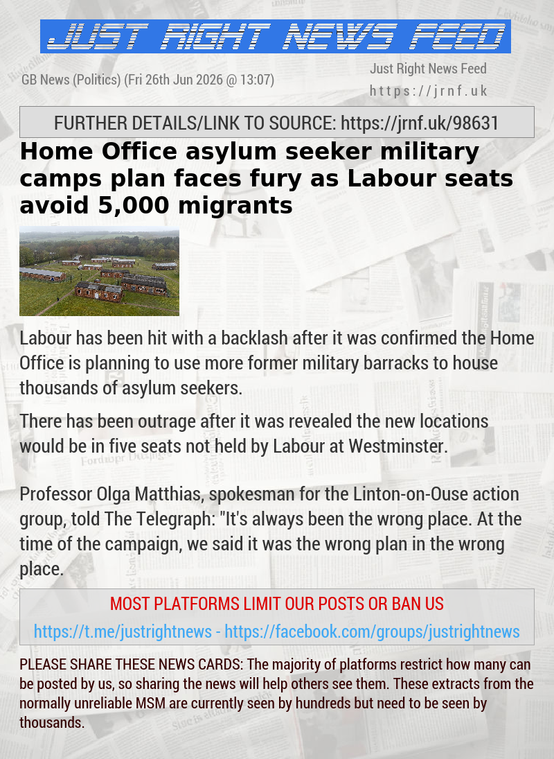 Home Office asylum seeker military camps plan faces fury as Labour seats avoid 5,000 migrants