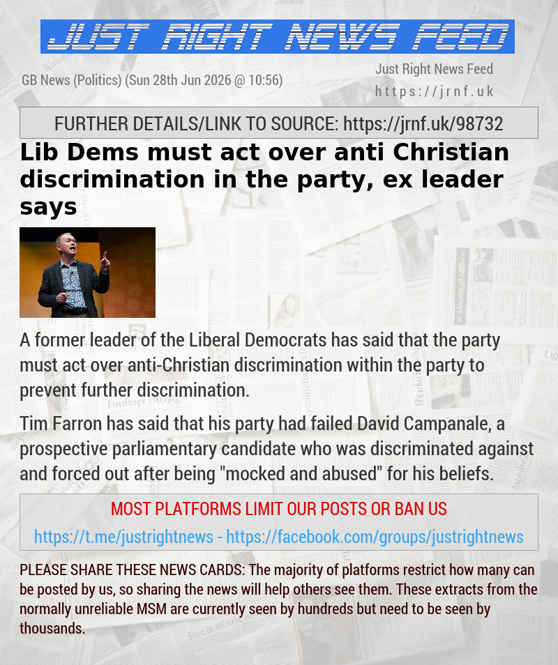 Lib Dems must act over anti—Christian discrimination in the party, ex—leader says