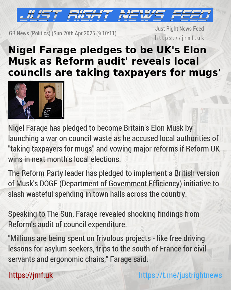 Nigel Farage pledges to be UK’s Elon Musk as ‘Reform audit’ reveals local councils are ‘taking taxpayers for mugs’