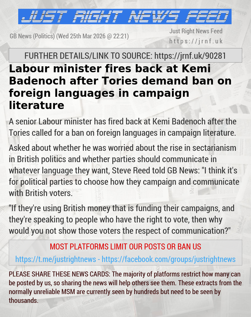 Labour minister fires back at Kemi Badenoch after Tories demand ban on foreign languages in campaign literature