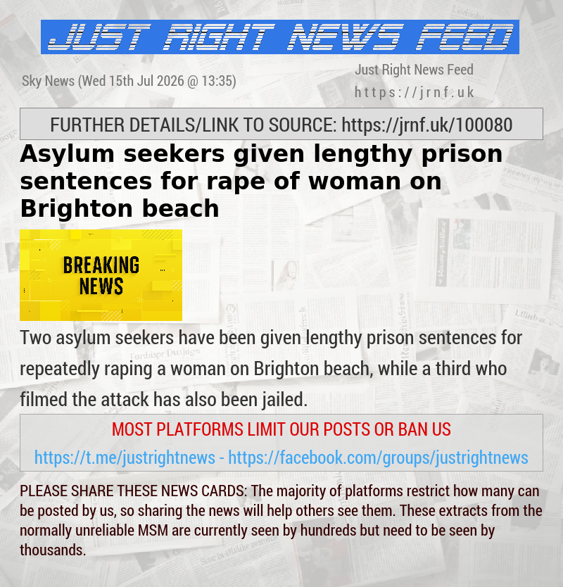Asylum seekers given lengthy prison sentences for rape of woman on Brighton beach