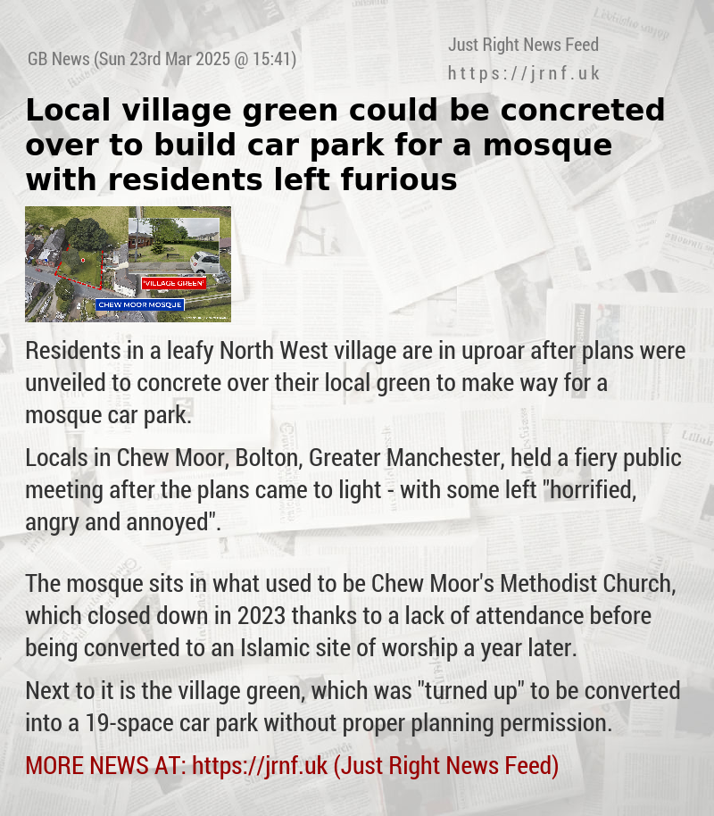 Local village green could be concreted over to build car park for a mosque with residents left furious