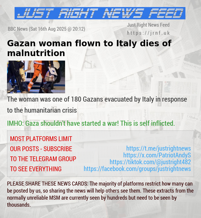 Gazan woman flown to Italy dies of malnutrition