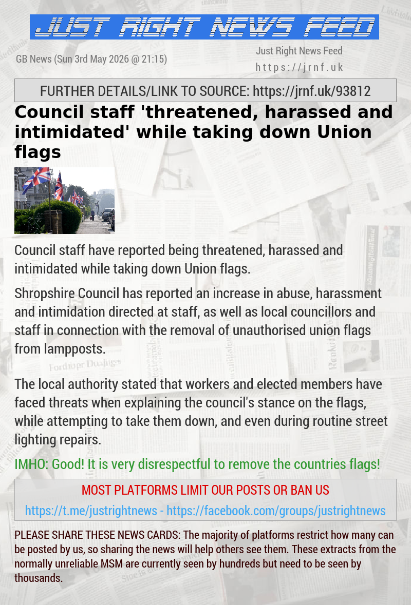 Council staff ’threatened, harassed and intimidated’ while taking down Union flags