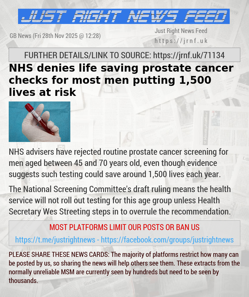 NHS denies life—saving prostate cancer checks for most men — putting 1,500 lives at risk