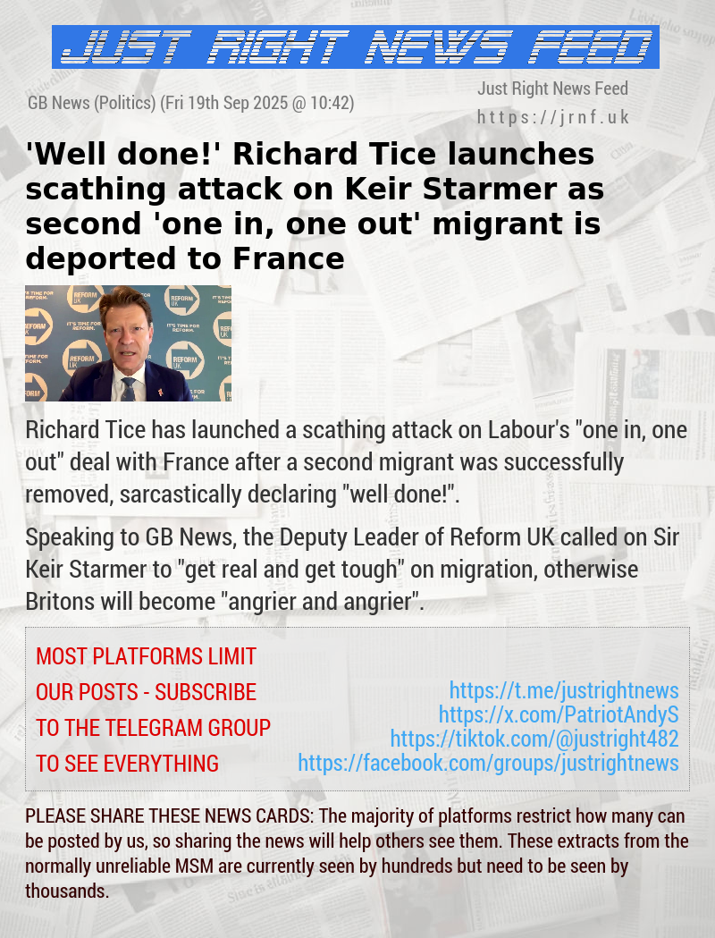 ’Well done!’ Richard Tice launches scathing attack on Keir Starmer as second ’one in, one out’ migrant is deported to France