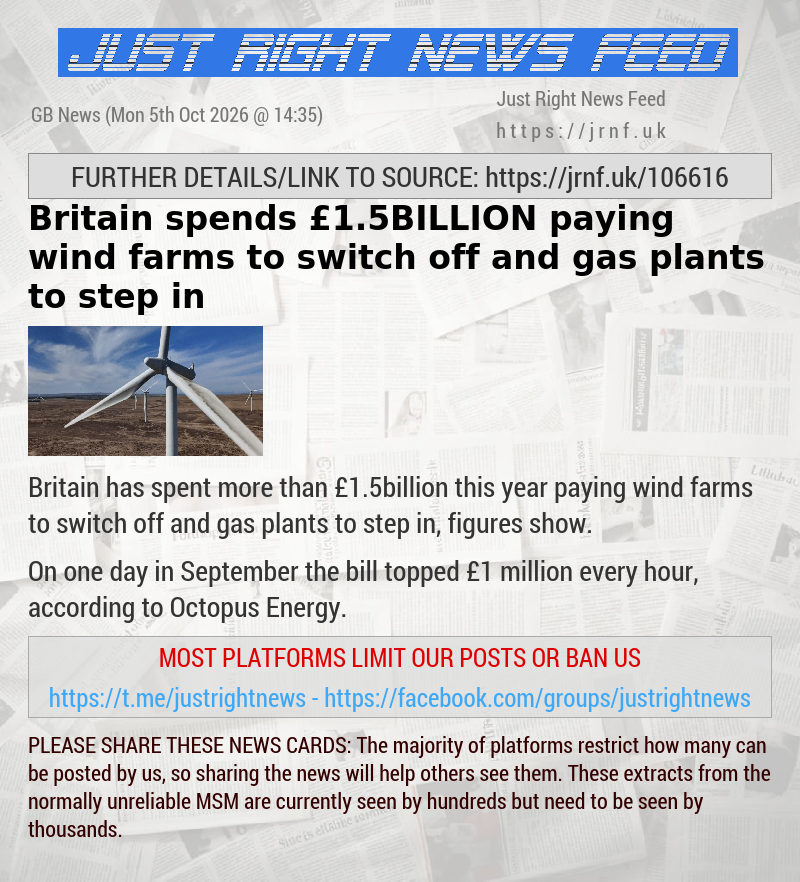 Britain spends &pound;1.5BILLION paying wind farms to switch off and gas plants to step in