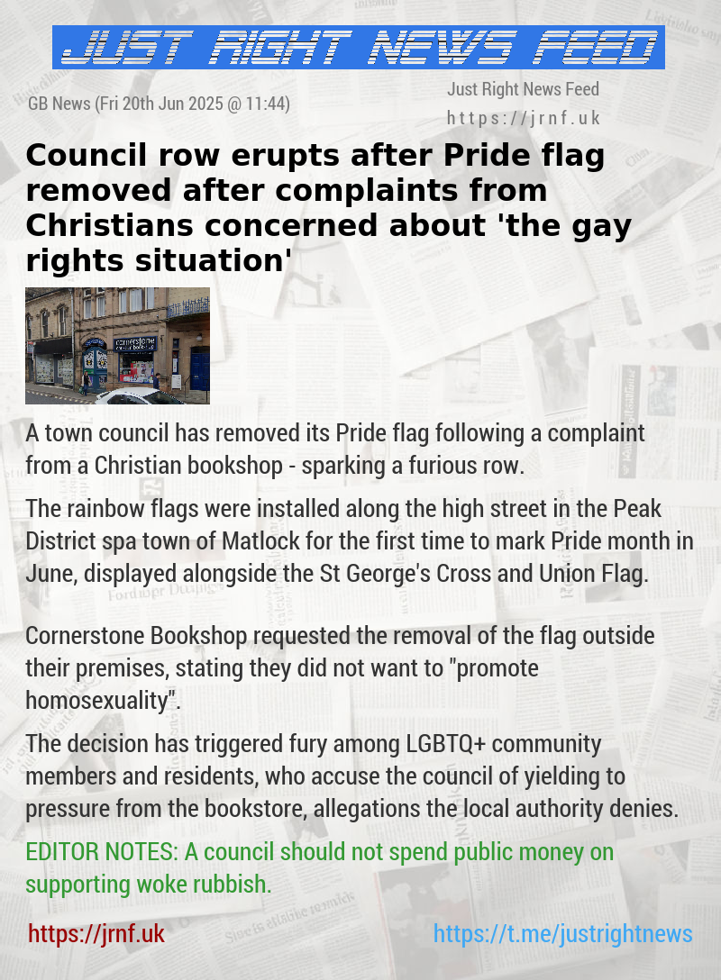 Council row erupts after Pride flag removed after complaints from Christians concerned about ’the gay rights situation’