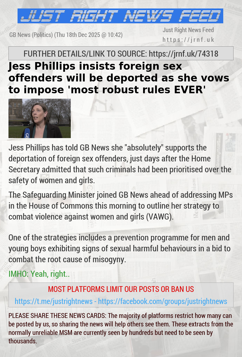 Jess Phillips insists foreign sex offenders will be deported as she vows to impose ‘most robust rules EVER’