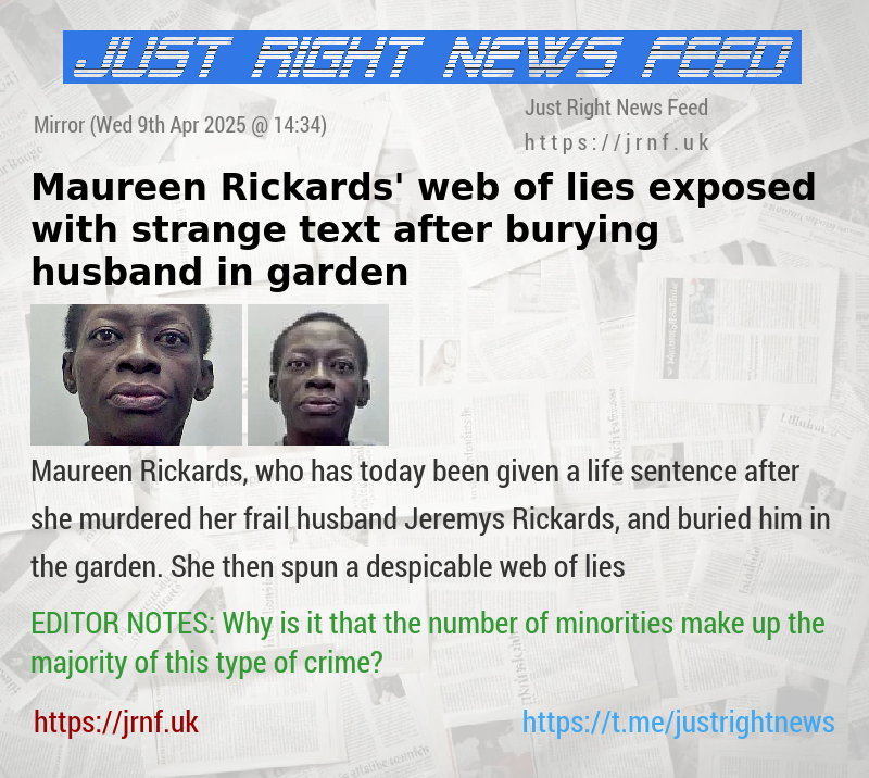 Maureen Rickards’ web of lies exposed with strange text after burying husband in garden