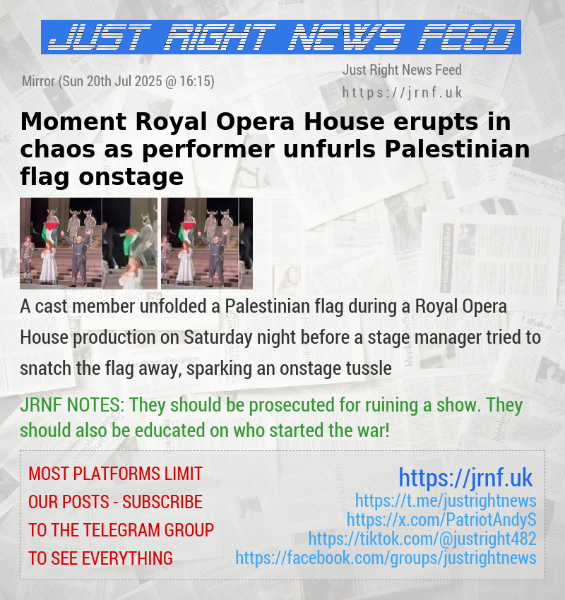 Moment Royal Opera House erupts in chaos as performer unfurls Palestinian flag onstage