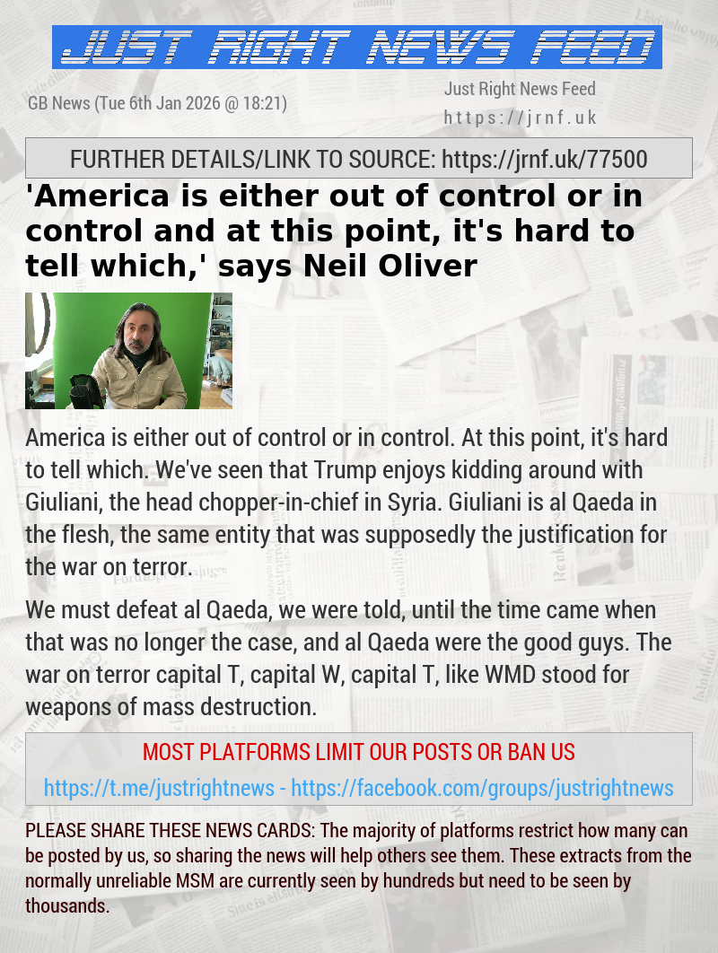 ’America is either out of control or in control and at this point, it’s hard to tell which,’ says Neil Oliver